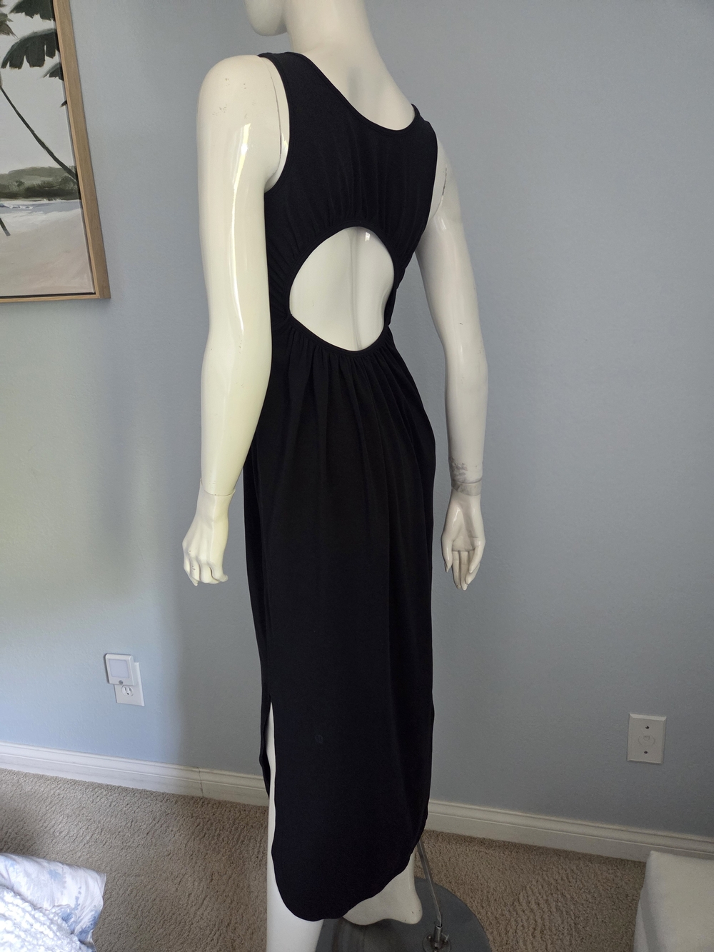 Lululemon Pima Cotton Black Midi Sleeveless Tank Cutout Back Dress Size 4